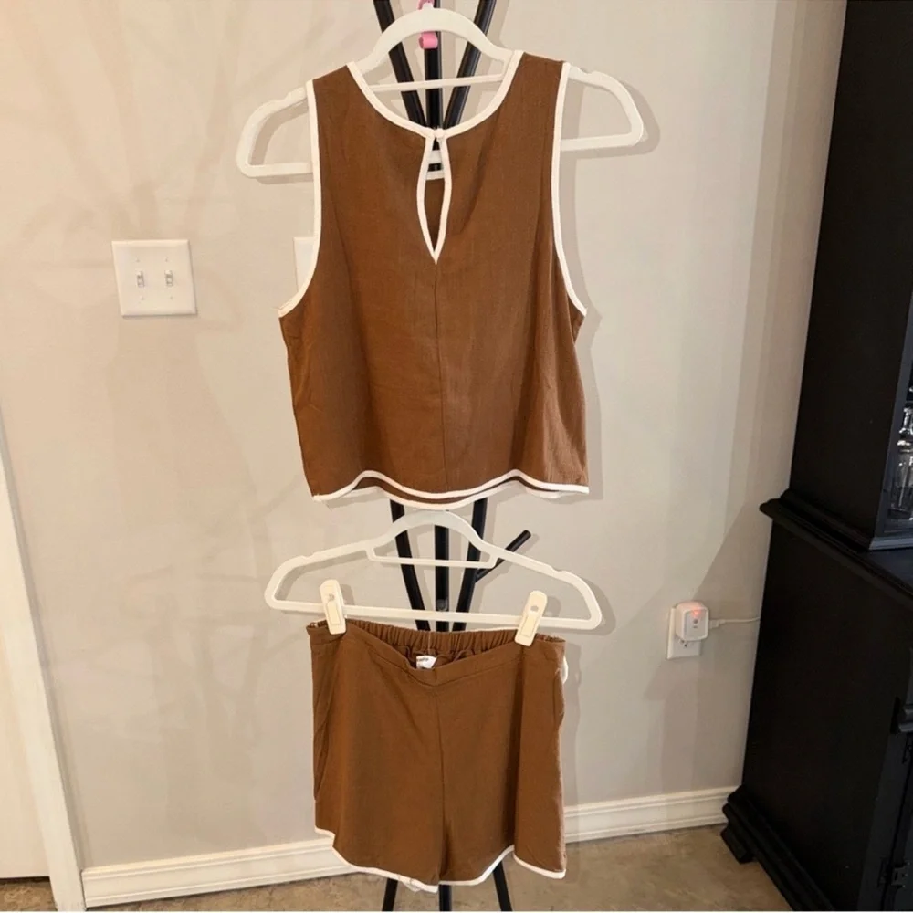 Workshop Republic Clothing 2 Two Piece Set Brown with Tan/White Trim - Picture 6 of 9